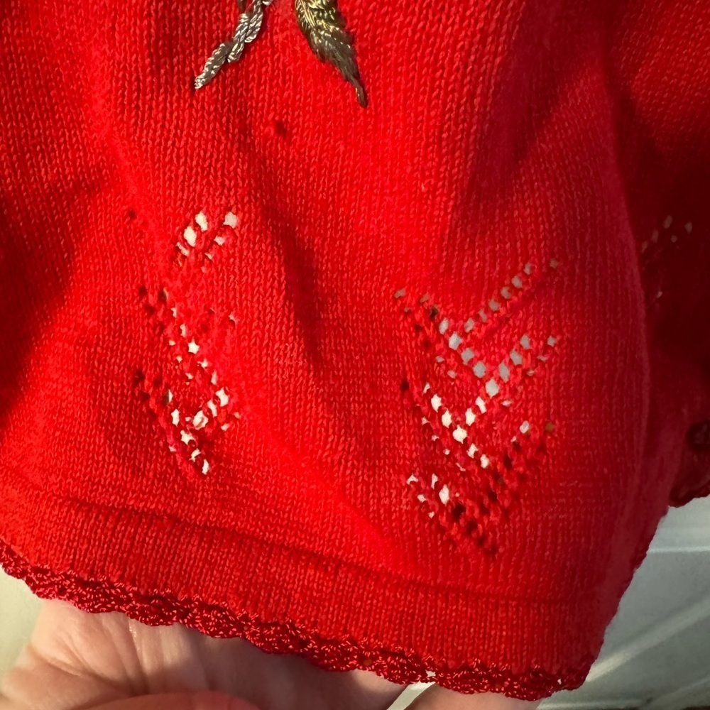 Sequin Beaded Embroidered Rose Red Cardigan Sweater Grannycore VTG Valentines Da - Picture 10 of 15